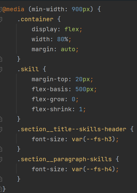 Photo of a media query in CSS code used in this website